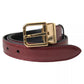 Maroon Leather Gold Metal Buckle Men Belt