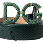 Green Iguana Leather DG Crystal Gold Buckle Belt