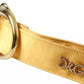 Gold Satin Leather Oval Metal Buckle Belt