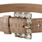 Beige Leather Crystal Buckle Women Belt