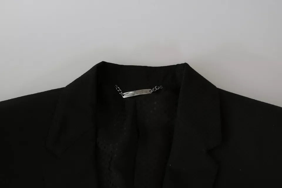 Black Wool Slim Fit Notch Jacket Blazer