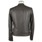 Elegant Brown Leather Zip Jacket