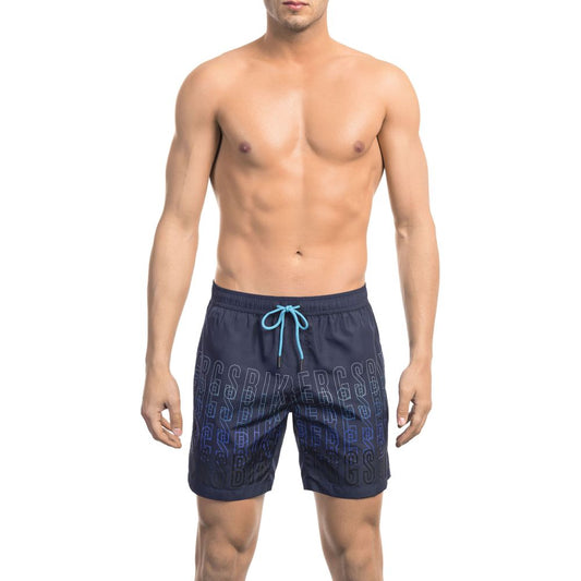 Blue Polyester Men Swim Short