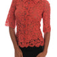 Elegant Orange Floral Lace Crystal Cardigan Blouse