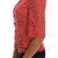 Elegant Orange Floral Lace Crystal Cardigan Blouse