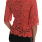 Elegant Orange Floral Lace Crystal Cardigan Blouse