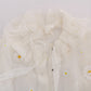 Elegant White Silk Daisy Blouse