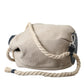 Beige Canvas Fabric Bucket Sack Pouch Purse Bag