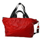 Red Nylon Calfskin Hand Shoulder Duffel Bag