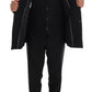 Elegant Black Wool Three-Piece Suit