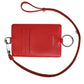 Red Calfskin Leather Lanyard Logo Card Holder Wallet