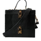 Black Lizard Embossed Calfskin Leather Double Box Bag