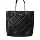 Black Leather JUNGLE Quilted Shopping Tote Bag