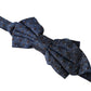 Navy Blue Silk Patterned Adjustable Men Papillon Bow Tie