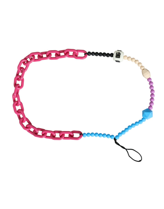 Multicolor Beaded Chain Logo Charm Necklace