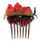 Red Silk Floral Gold Brass Women Hair Comb