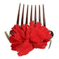 Red Silk Floral Gold Brass Women Hair Comb