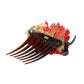 Red Silk Floral Gold Brass Women Hair Comb