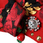 Red Crystal Gold Roses Brooch Embellished Hat