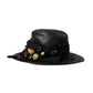 Black Leather DG Coin Crystal Wide Brim Hat