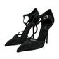 Black Mesh T-strap Stiletto High Heels Shoes