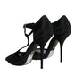 Black Mesh T-strap Stiletto High Heels Shoes