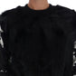 Floral Brocade Black Fur Sweater