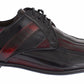 Elegant Black Bordeaux Striped Leather Dress Shoes