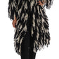 Black and White Fringed Wool Coat Jacket