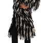 Black and White Fringed Wool Coat Jacket