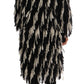 Black and White Fringed Wool Coat Jacket