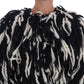 Black and White Fringed Wool Coat Jacket