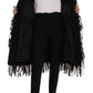 Black and White Fringed Wool Coat Jacket