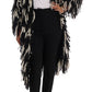 Black and White Fringed Wool Coat Jacket