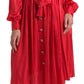 Elegant Red Silk Midi Dress with Button Detail