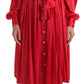 Elegant Red Silk Midi Dress with Button Detail