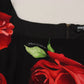 Black Red Roses Sheath Silk Stretch Dress