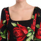 Black Red Roses Sheath Silk Stretch Dress