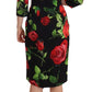 Black Red Roses Sheath Silk Stretch Dress