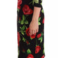 Black Red Roses Sheath Silk Stretch Dress