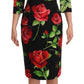 Black Red Roses Sheath Silk Stretch Dress