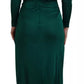 Dark Green Viscose Long Sleeve Midi Dress