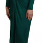 Dark Green Viscose Long Sleeve Midi Dress