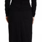 Black Sheath Midi Gown Wool Wrap Dress