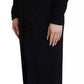 Black Sheath Midi Gown Wool Wrap Dress