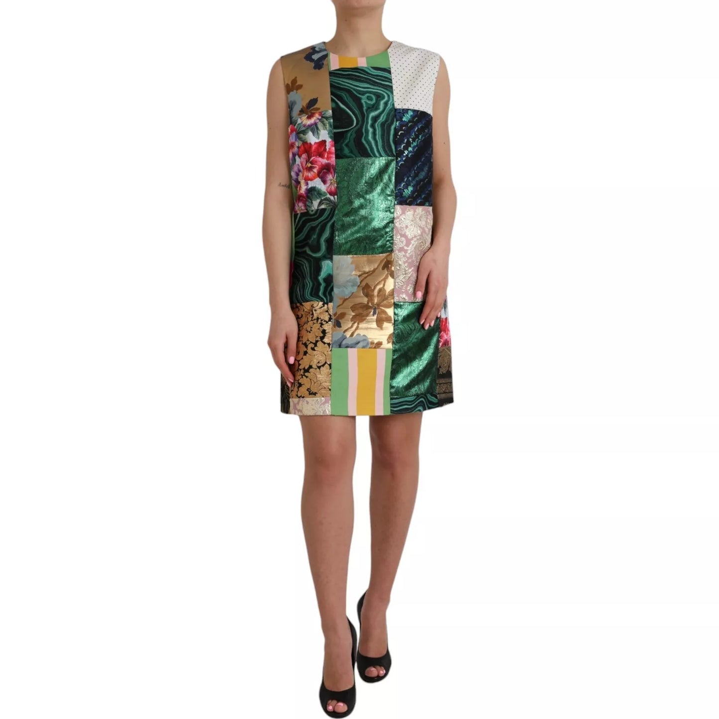 Multicolor Jacquard Patchwork Shift Dress