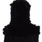 Black Silver Fox Fur Cashmere Hooded Scarf