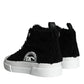 Black White Fur Logo High Top Sneaker Shoes