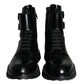 Black Leather Lace Up Men Mid Calf Boots Shoes