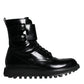 Black Leather Lace Up Men Mid Calf Boots Shoes